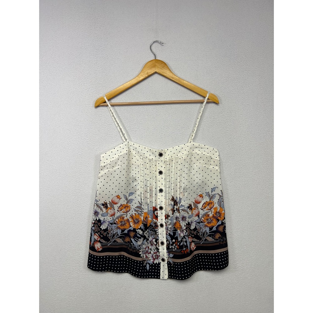 Boho Cottagecore Maeve Anthropologie Womens 8 White Floral Silk Cami Tank Top